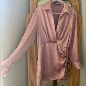 Zara Satin Pink Wrap Dress